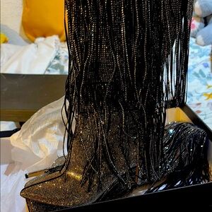 Black and Silver Fringe Boots